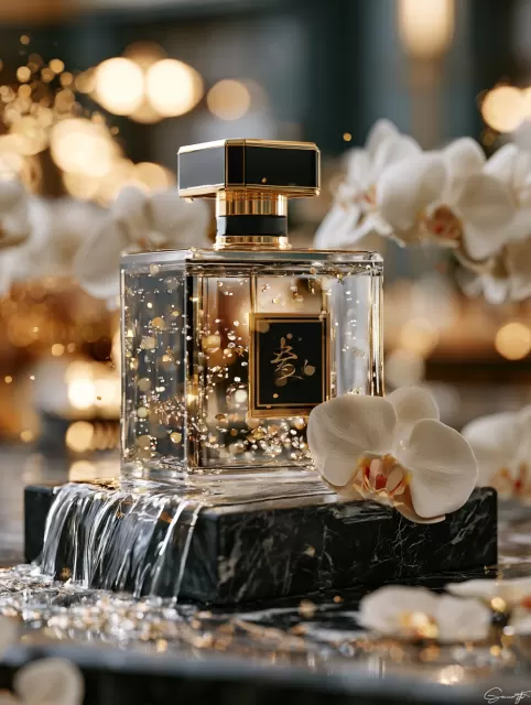 نمونه سبک تصویر هوش مصنوعی استیج لوکس عطر و محصول زیبایی