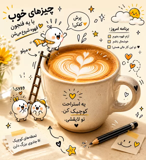نمونه سبک تصویر هوش مصنوعی صبح قهوه‌ای با دودل‌های داستانی