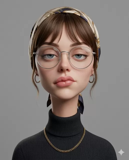 نمونه سبک تصویر هوش مصنوعی پرتره کاریکاتوری سه‌بعدی با استایل فشن اغراق‌شده